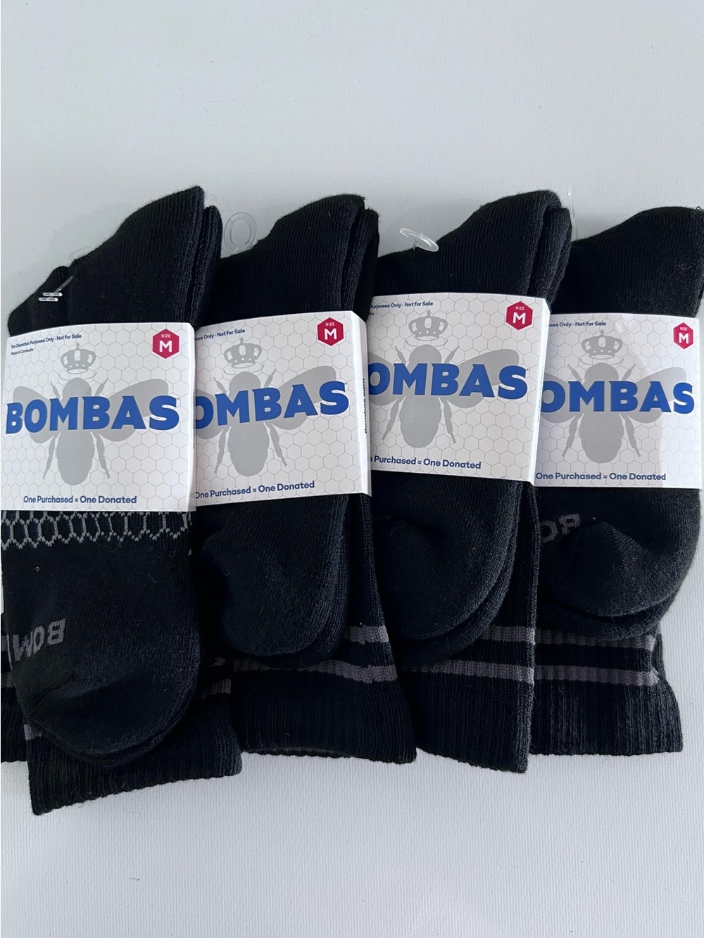 Bombas Black Athletic Crew Socks - 4 Pack (M)